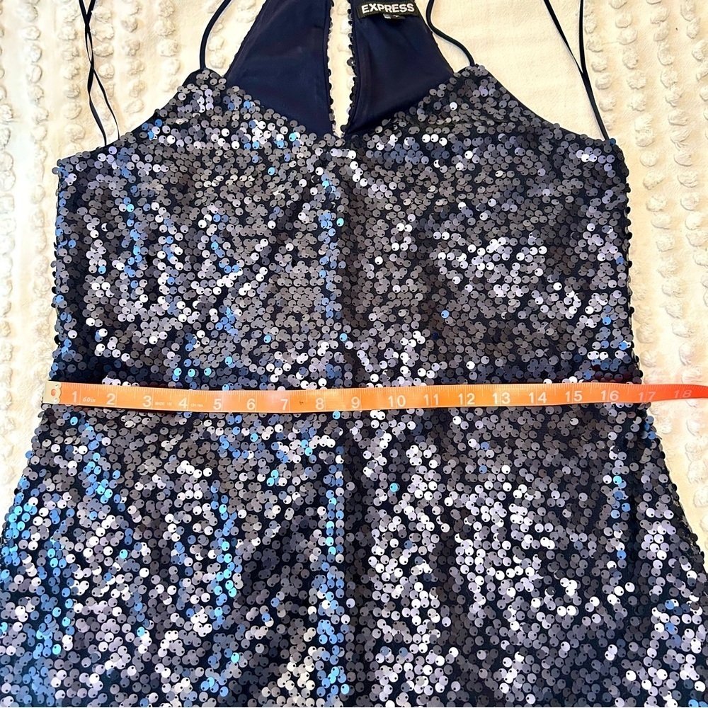 Express Women’s Racerback Matte Navy Sequin Dress Sz S EUC - Picture 9 of 10